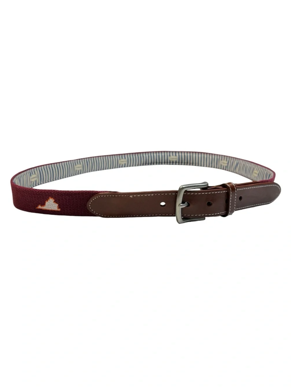 JT Spencer Leather & Red Fabric w/ Orange Virginia State Embroidery Belt USA 48